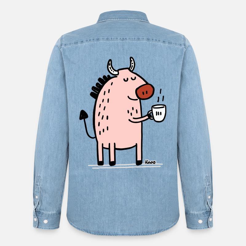 Animale Rosa con Corno e Coppa - Camicia in denim uomo bio di Stanley/Stella - azzurro chiaro slavato