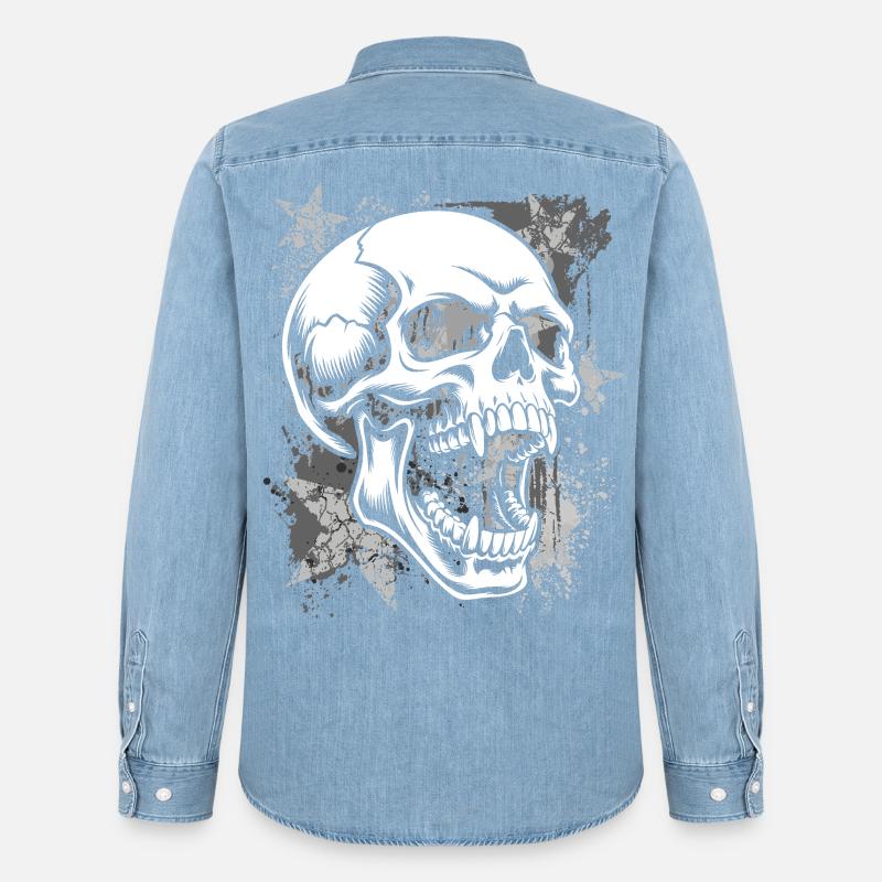 Grunge Schädel Farbspritzer - Männer Jeanshemd Organic von Stanley/Stella - verwaschenes Hellblau