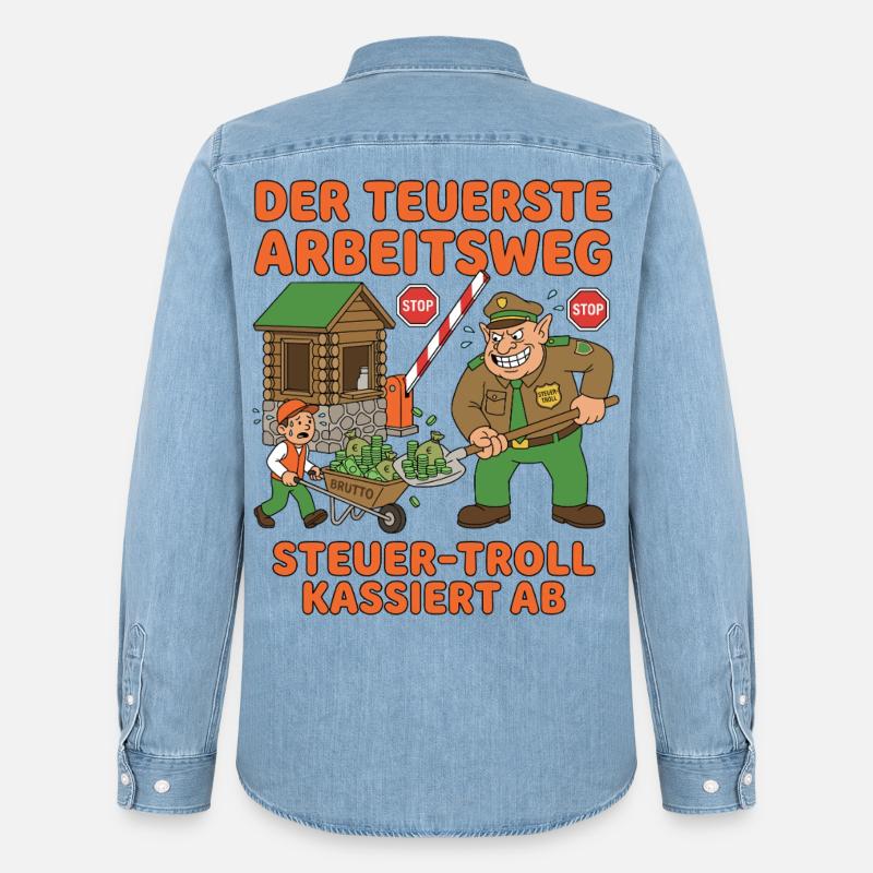 Der Teuerste Arbeitsweg - Männer Jeanshemd Organic von Stanley/Stella - verwaschenes Hellblau
