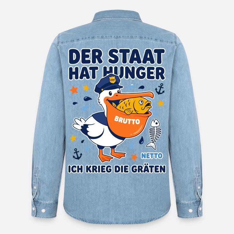 Lo stato è affamato di pellicani - Camicia in denim uomo bio di Stanley/Stella - azzurro chiaro slavato