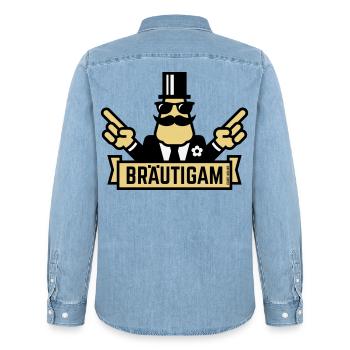 Bräutigam Handzeichen (Polterabend / JGA / 3C) - Männer Jeanshemd Organic von Stanley/Stella - verwaschenes Hellblau - Hinten - AI Model Male 185 light (185cm)
