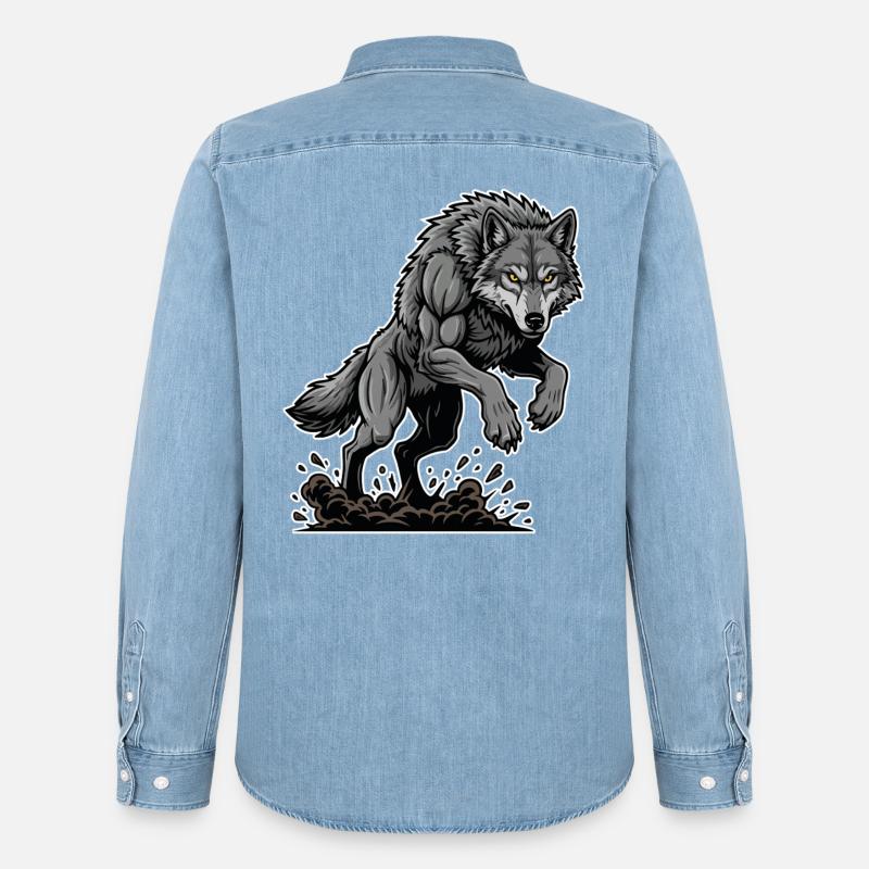Werwolf Mighty Racing Maskottchen Wolf - Männer Jeanshemd Organic von Stanley/Stella - verwaschenes Hellblau