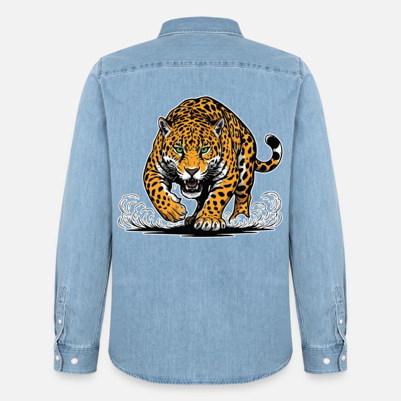 Jaguar-Leopard greift Wassermaskottchen Räuber an - Männer Jeanshemd Organic von Stanley/Stella - verwaschenes Hellblau