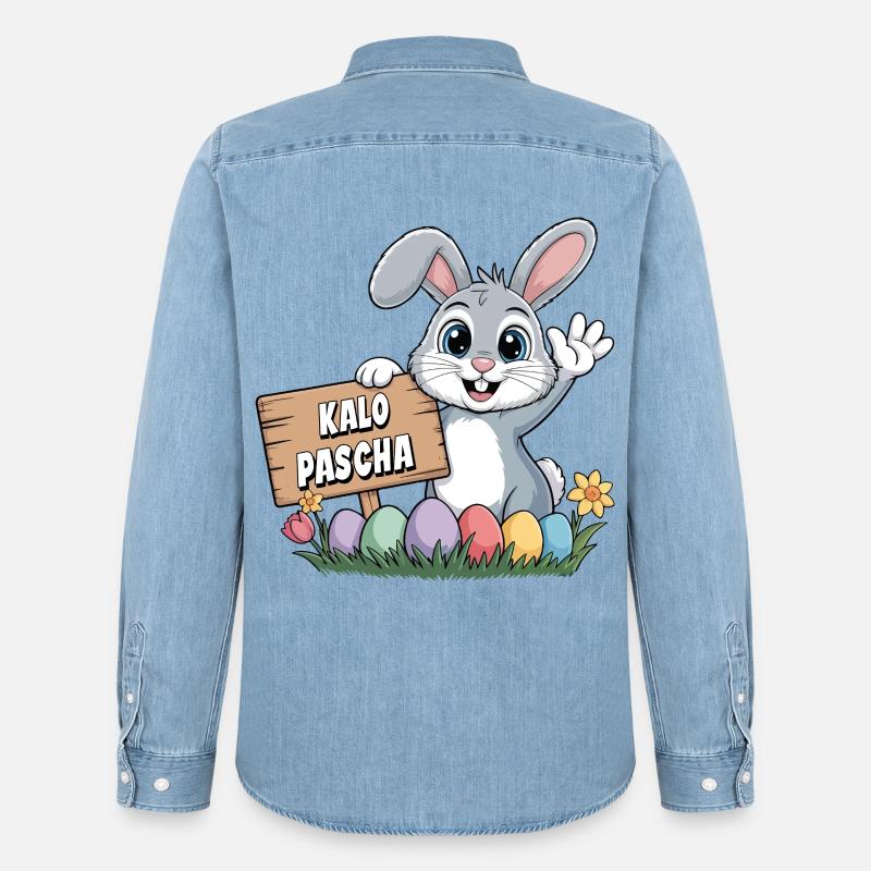 Kalo Pascha Easter Rabbit Greek Easter - Men’s Organic Denim Shirt by Stanley/Stella - light wash