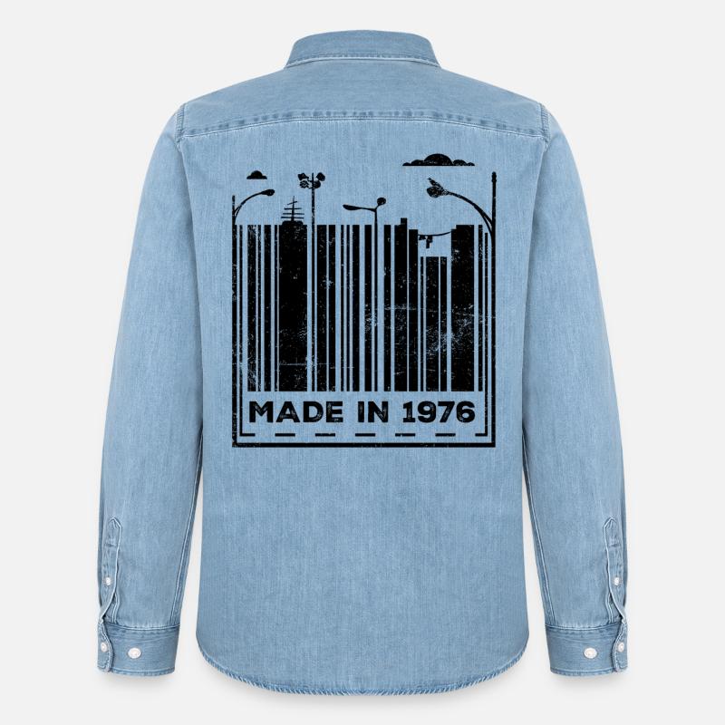 50° compleanno 1976 - Camicia in denim uomo bio di Stanley/Stella - azzurro chiaro slavato