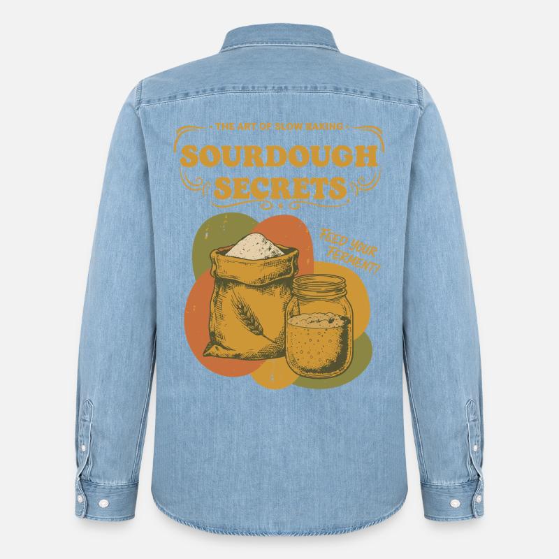 Pasticcere Sourdough Secrets per la cottura del pane - Camicia in denim uomo bio di Stanley/Stella - azzurro chiaro slavato