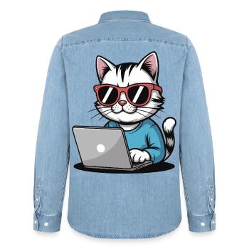 Cats_laptop - Männer Jeanshemd Organic von Stanley/Stella - verwaschenes Hellblau - Hinten - AI Model Male 185 light (185cm)