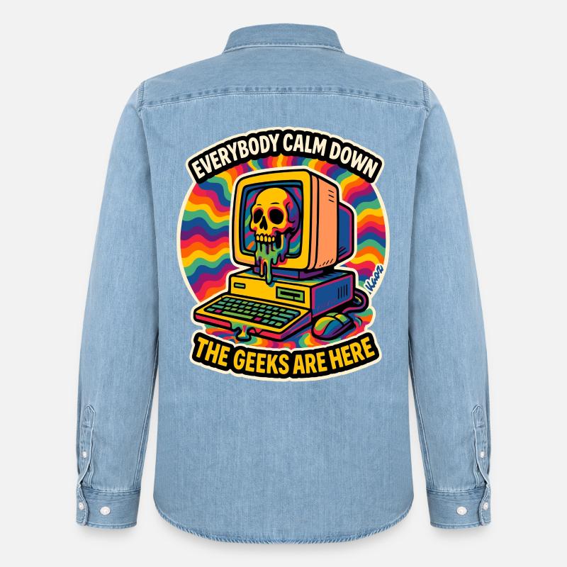 Geeks sind hier Retro Skull Computer - Männer Jeanshemd Organic von Stanley/Stella - verwaschenes Hellblau