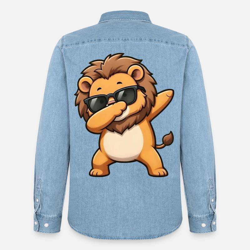 Dabbing Löwe - Männer Jeanshemd Organic von Stanley/Stella - verwaschenes Hellblau