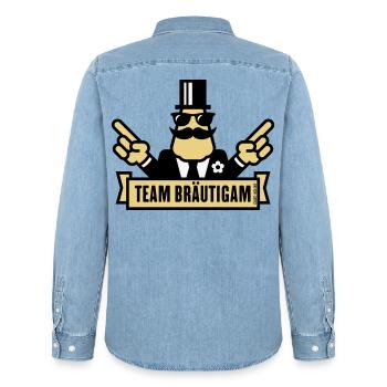 Team Bräutigam Handzeichen (Polterabend JGA / 3C) - Männer Jeanshemd Organic von Stanley/Stella - verwaschenes Hellblau - Hinten - AI Model Male 185 light (185cm)