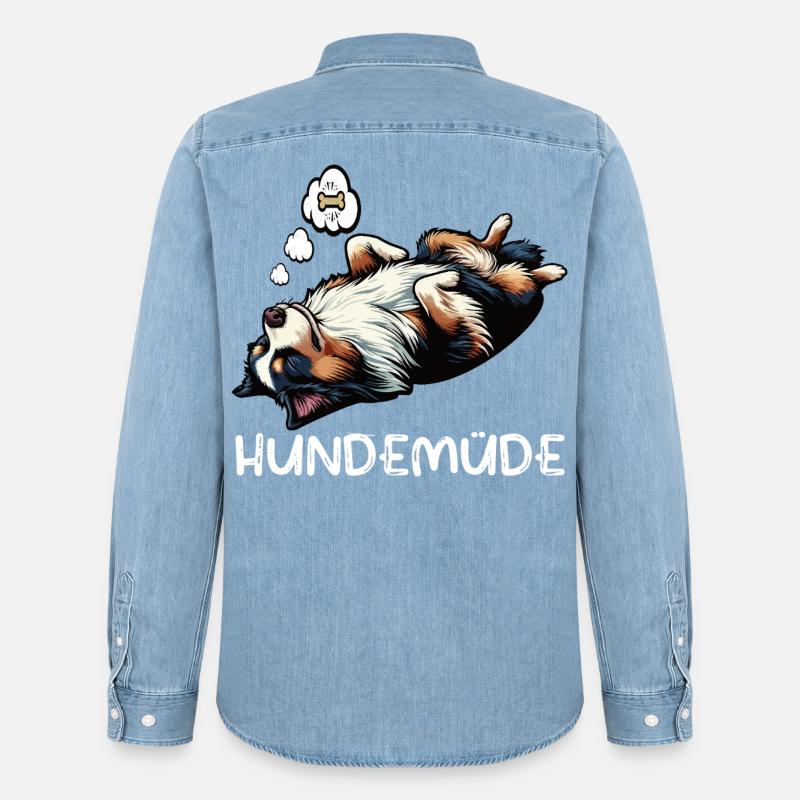 Hundemüde Australian Shepherd Aussie Aussiehalter - Männer Jeanshemd Organic von Stanley/Stella - verwaschenes Hellblau