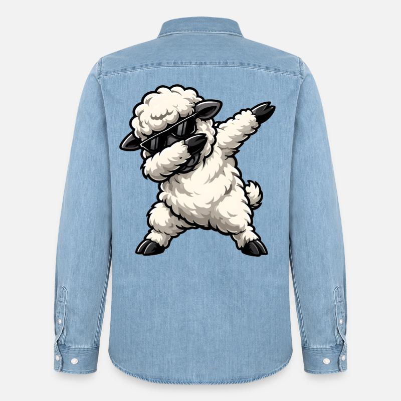 Dabbing Schaf - Männer Jeanshemd Organic von Stanley/Stella - verwaschenes Hellblau