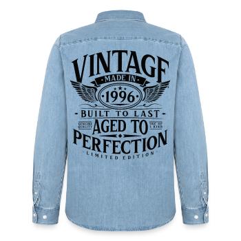 Vintage 1996 Vintage Birthday Retro Gift - Men’s Organic Denim Shirt by Stanley/Stella - light wash - Back - AI Model Male 185 light (185cm)