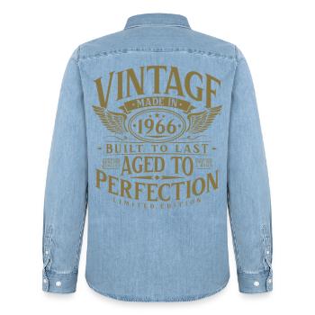 1966 Vintage Born Vintage Birthday Gift - Men’s Organic Denim Shirt by Stanley/Stella - light wash - Back - AI Model Male 185 light (185cm)