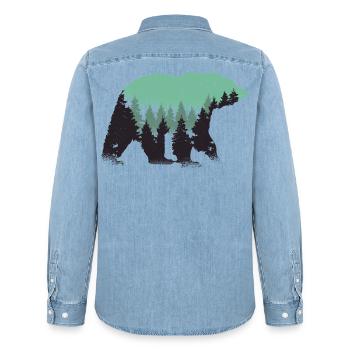 Bear Forest Nature - Men’s Organic Denim Shirt by Stanley/Stella - light wash - Back - AI Model Male 185 light (185cm)