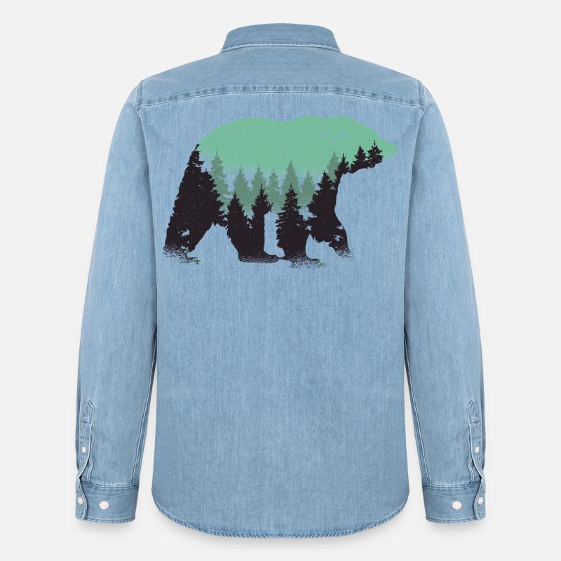 Bär Wald Natur - Männer Jeanshemd Organic von Stanley/Stella - verwaschenes Hellblau
