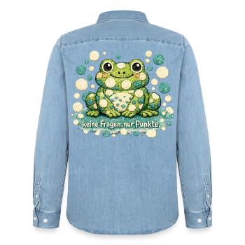 Keine Fragen nur Punkte Frosch Spruch witzig - Männer Jeanshemd Organic von Stanley/Stella - verwaschenes Hellblau - Hinten - AI Model Male 185 light (185cm)