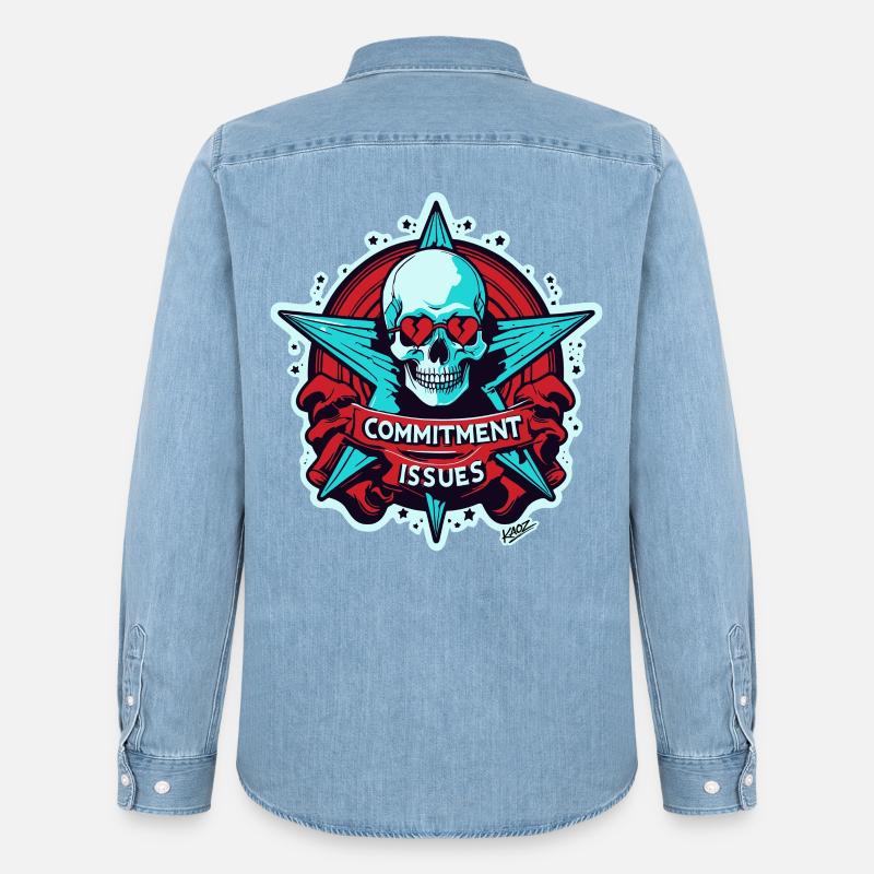 Commitment Issues Skull Badge - Men’s Organic Denim Shirt by Stanley/Stella - light wash