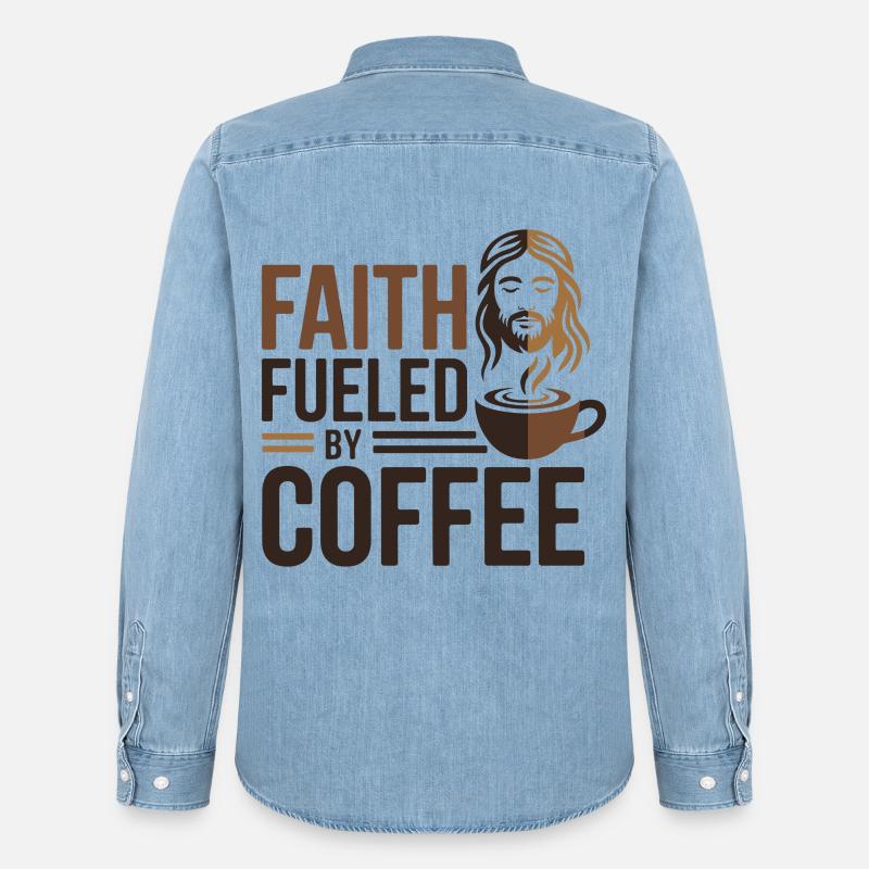 Fede alimentata dal caffè Jesus Kaffee - Camicia in denim uomo bio di Stanley/Stella - azzurro chiaro slavato