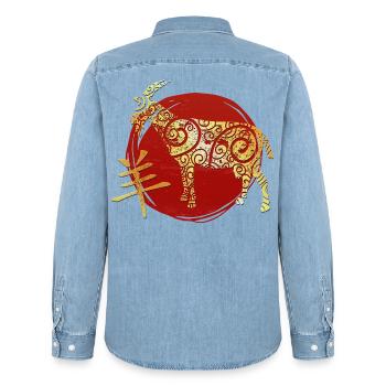 Horoscope du zodiaque chinois de la chèvre - Chemise en denim homme bio Stanley/Stella - bleu clair délavé - Dos - AI Model Male 185 light (185cm)