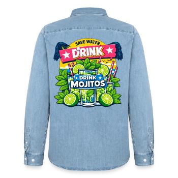 Save the water, drink Mojitos - Men’s Organic Denim Shirt by Stanley/Stella - light wash - Back - AI Model Male 185 light (185cm)