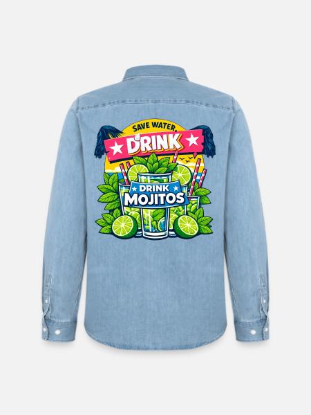 Save the water, drink Mojitos - Men’s Organic Denim Shirt by Stanley/Stella - light wash
