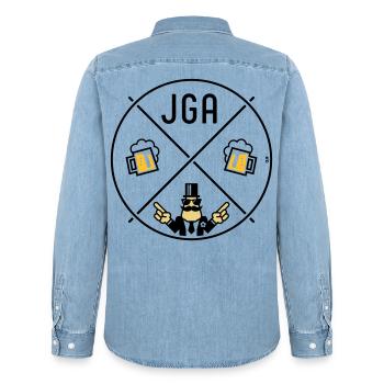 JGA Bräutigam Handzeichen Bier Kreis Symbol POS 3C - Männer Jeanshemd Organic von Stanley/Stella - verwaschenes Hellblau - Hinten - AI Model Male 185 light (185cm)