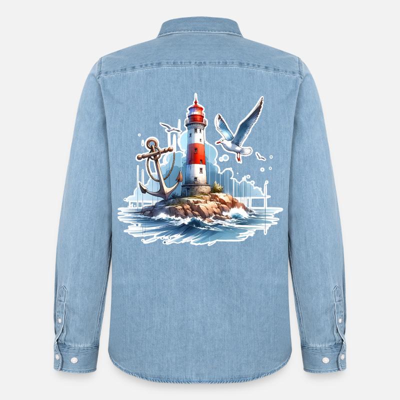 Leuchtturm Anker Möwe - Männer Jeanshemd Organic von Stanley/Stella - verwaschenes Hellblau