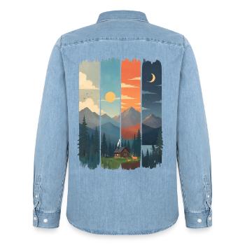 Horizonte in vier Gebirgstafeln - Männer Jeanshemd Organic von Stanley/Stella - verwaschenes Hellblau - Hinten - AI Model Male 185 light (185cm)