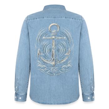 Shanty Chor Seemannslieder - Männer Jeanshemd Organic von Stanley/Stella - verwaschenes Hellblau - Hinten - AI Model Male 185 light (185cm)