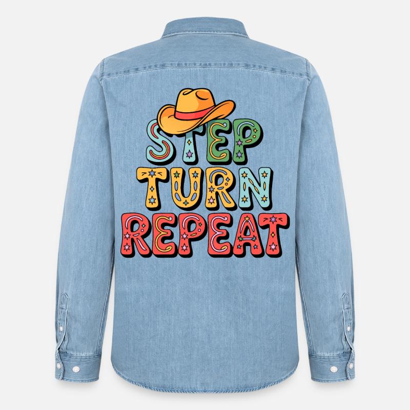 Line Dance Step Turn Repeat - Männer Jeanshemd Organic von Stanley/Stella - verwaschenes Hellblau
