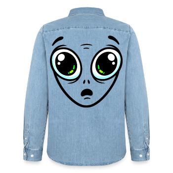 Großäugiger Außerirdischer - Männer Jeanshemd Organic von Stanley/Stella - verwaschenes Hellblau - Hinten - AI Model Male 185 light (185cm)
