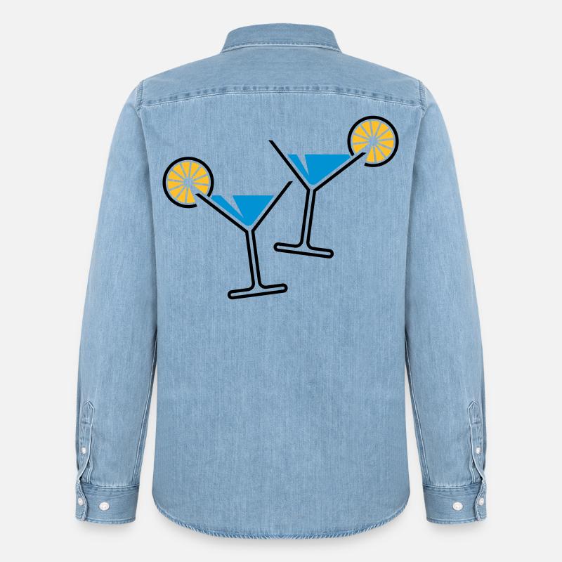 2 Cocktailgläser / Cocktail / Martini + (Hellblau) - Männer Jeanshemd Organic von Stanley/Stella - verwaschenes Hellblau