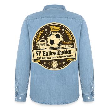 SV Halbzeithelden - Männer Jeanshemd Organic von Stanley/Stella - verwaschenes Hellblau - Hinten - AI Model Male 185 light (185cm)