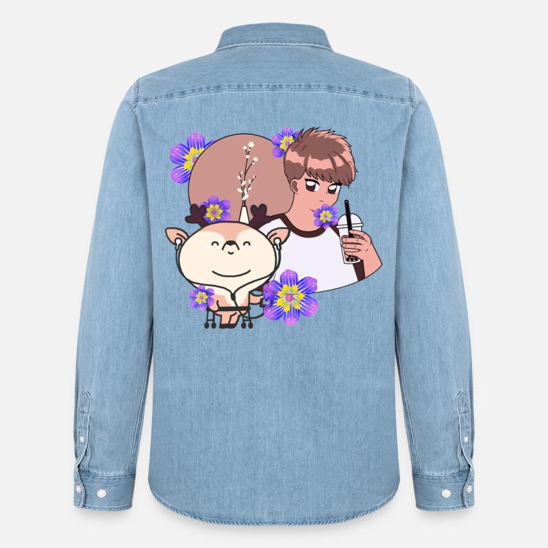 Bubble Tea Time & Reh mit Walker - Männer Jeanshemd Organic von Stanley/Stella - verwaschenes Hellblau