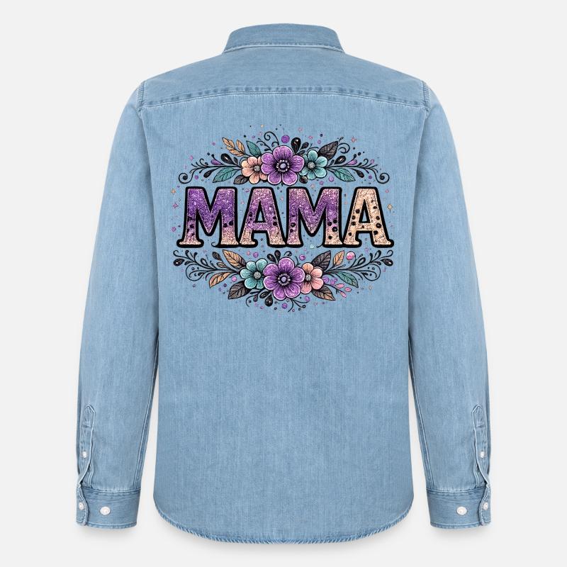 Mama-Geschenk: Retro-Mama-Visualisierung - Männer Jeanshemd Organic von Stanley/Stella - verwaschenes Hellblau