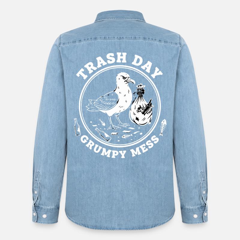 Möwe Trash Day Müll - Männer Jeanshemd Organic von Stanley/Stella - verwaschenes Hellblau