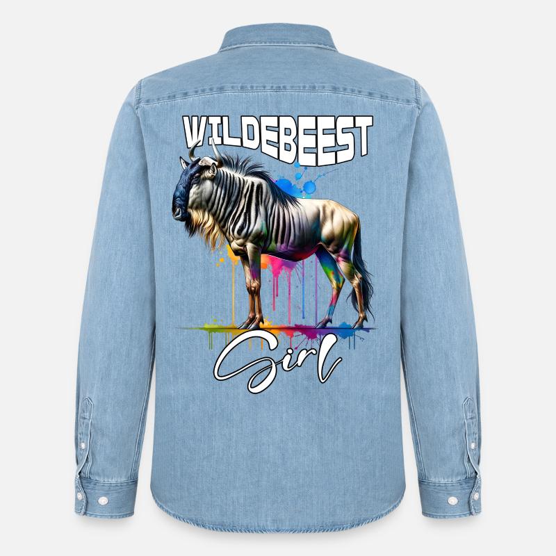 Wildebeest Mädchen Gnu - Männer Jeanshemd Organic von Stanley/Stella - verwaschenes Hellblau