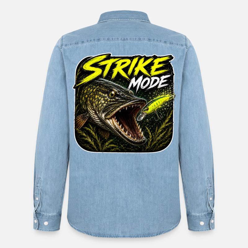 Strike-Mode Hechtfischerei-Design - Männer Jeanshemd Organic von Stanley/Stella - verwaschenes Hellblau