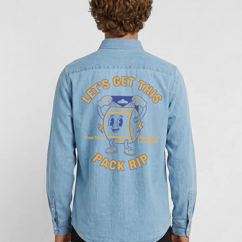 Lets Get This Pack Rip Fresh Pulls CardBreak Men’s Organic Denim Shirt by Stanley/Stella
