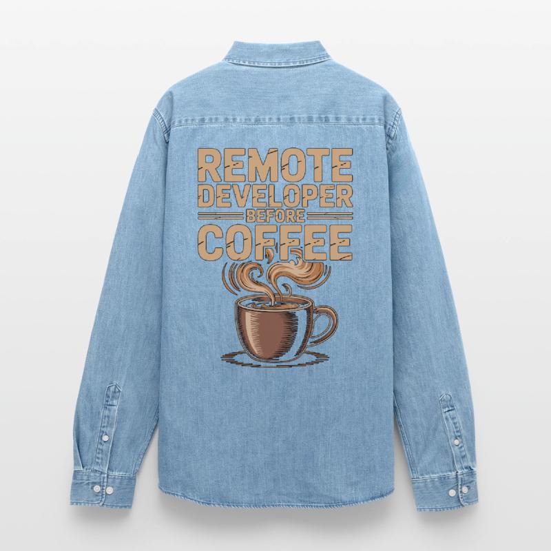 Remote Developer Before Remote Coder Coffee Lover Men’s Organic Denim Shirt by Stanley/Stella