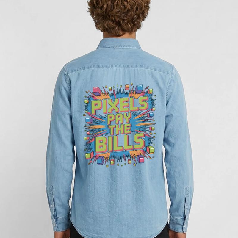 Game Developer Pixels Pay The Bills Web Developer Men’s Organic Denim Shirt by Stanley/Stella