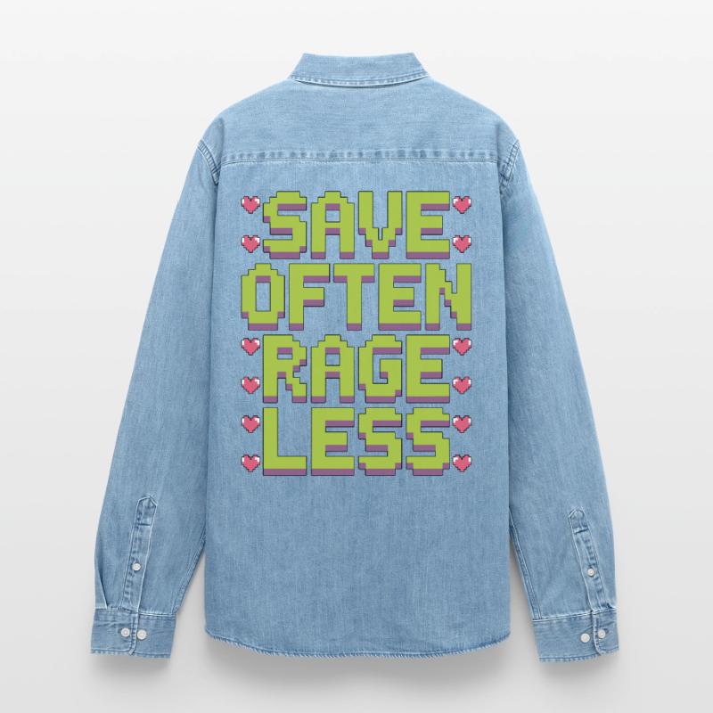 Game Developer Save Often Rage Less Web Developer Men’s Organic Denim Shirt by Stanley/Stella