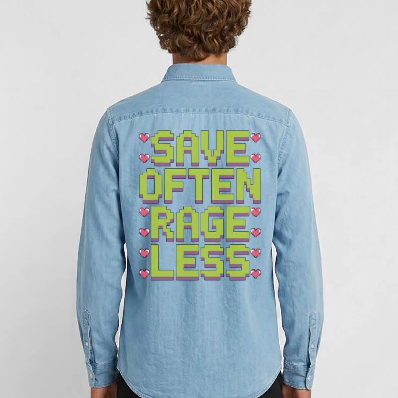 Game Developer Save Often Rage Less Web Developer Men’s Organic Denim Shirt by Stanley/Stella