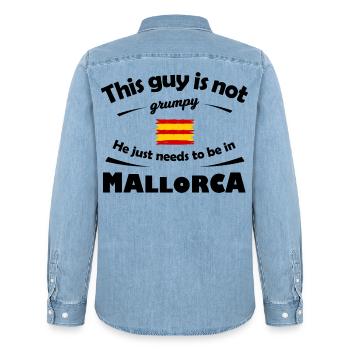 Brushed Spanish Mallorca Flag Stripes - Men’s Organic Denim Shirt by Stanley/Stella - light wash - Back - AI Model Male 185 light (185cm)