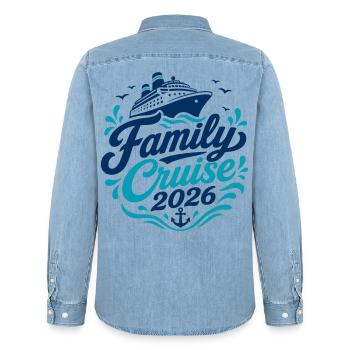 Familien Kreuzfahrt 2026 Motiv - Männer Jeanshemd Organic von Stanley/Stella - verwaschenes Hellblau - Hinten - AI Model Male 185 light (185cm)