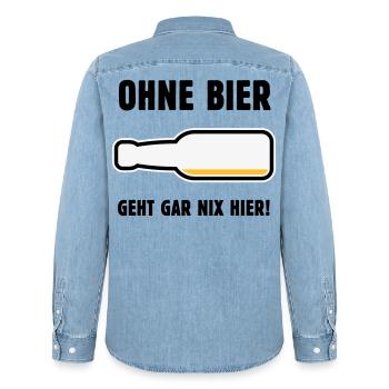 Ohne Bier Geht Gar Nix Hier! (Bierchen / POS 3C) - Männer Jeanshemd Organic von Stanley/Stella - verwaschenes Hellblau - Hinten - AI Model Male 185 light (185cm)