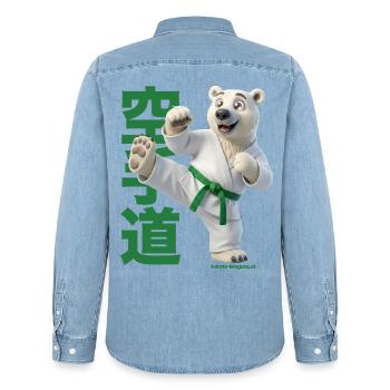 Karate Eisbär - Männer Jeanshemd Organic von Stanley/Stella - verwaschenes Hellblau - Hinten - AI Model Male 185 light (185cm)