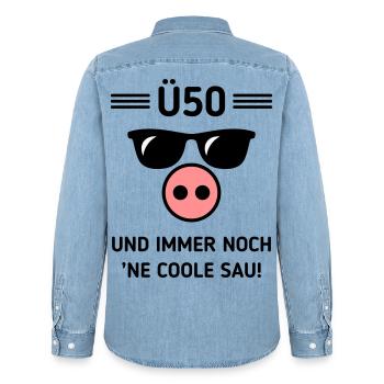 Ü50 Und Immer Noch ’Ne Coole Sau! Cool Geburtstag - Männer Jeanshemd Organic von Stanley/Stella - verwaschenes Hellblau - Hinten - AI Model Male 185 light (185cm)