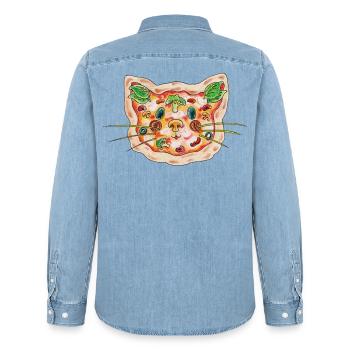 Pizza Katze - Männer Jeanshemd Organic von Stanley/Stella - verwaschenes Hellblau - Hinten - AI Model Male 185 light (185cm)